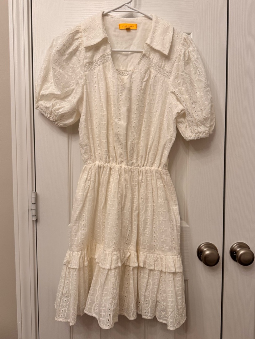Flying Tomato Cream Embroidered Lace-Trim Blouse